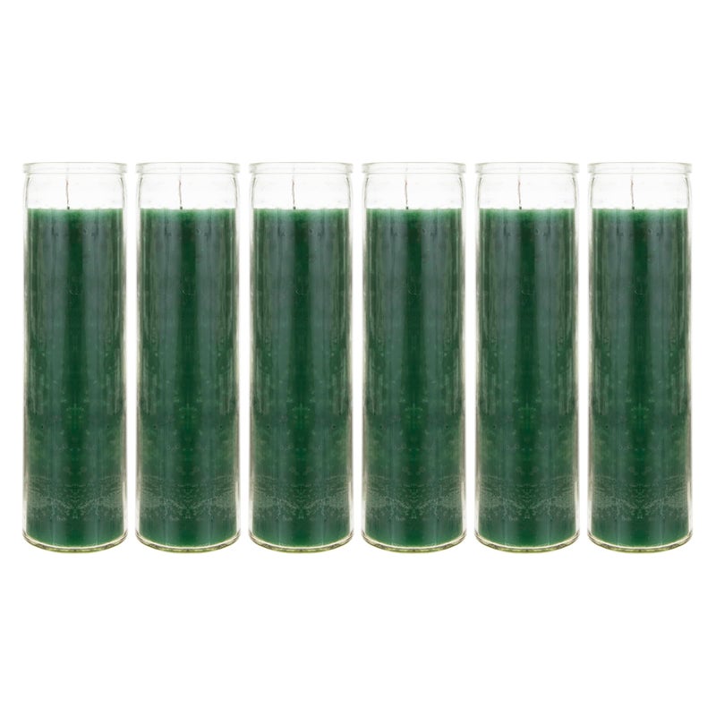 Mega Candles 6 pcs Unscented Green 7 Day Glass Container Devotional Prayer Candles, Premium Wax Candle 2 Inch x 8 Inch, Sanctuary, Vigils, Prayers, Blessings, Religious, Memorials, Remembrance - Image 1